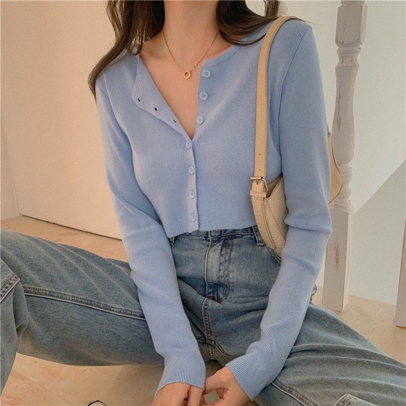 Crop Top Angel Button Cardy Rajut / Cardigan Rajut Wanita / Kardigan Crop Kancing 7  Premium