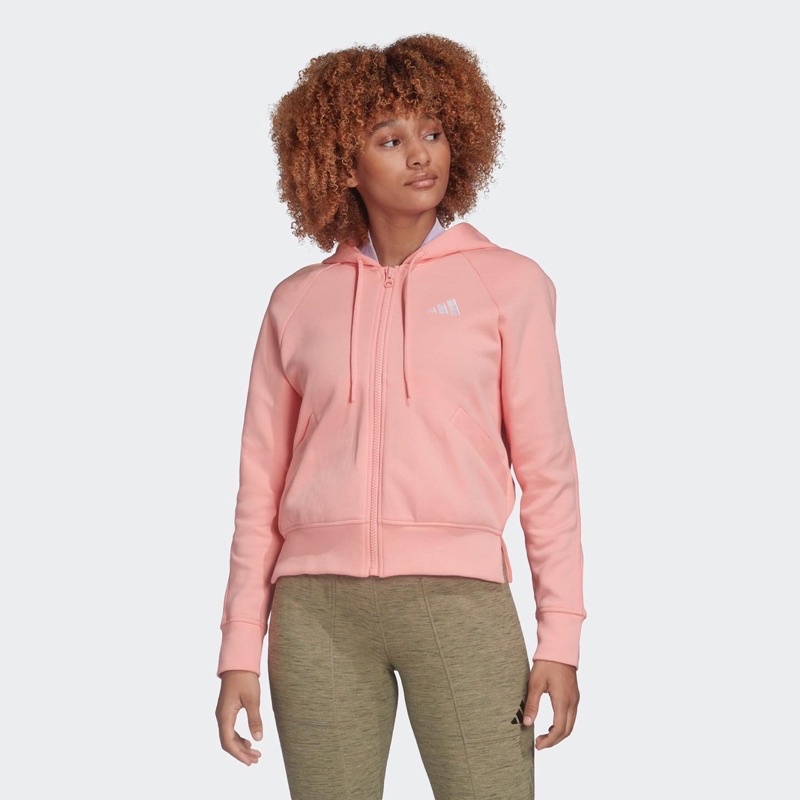Adidas Women Ribbed Hoodie Glow Pink Original