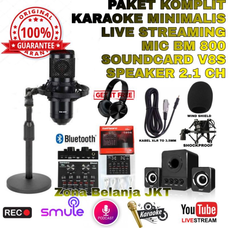 PAKET KOMPLIT MIC BM800 BM 800 CONDENSER SOUNDCARD V8S SPEAKER MULTIMEDIA KARAOKE RECORDING