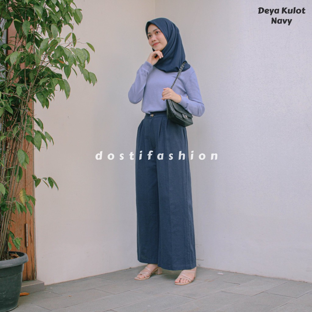 KULOT WANITA BAHAN LINEN MODEL LURUS KANCING-3