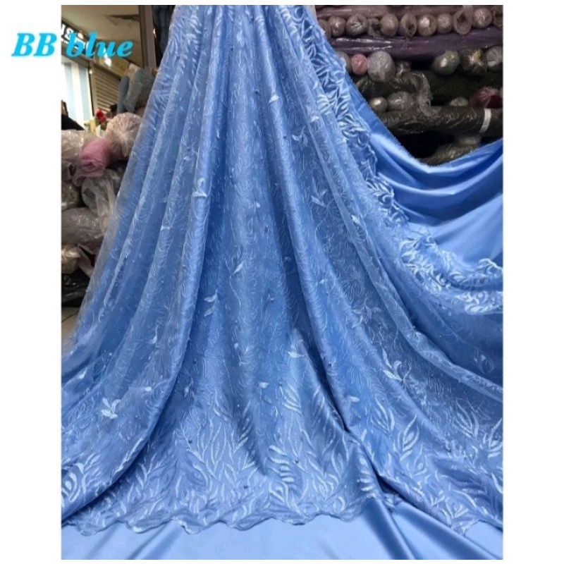kain bahan Tulle payet motif bunga cantik kain kebaya