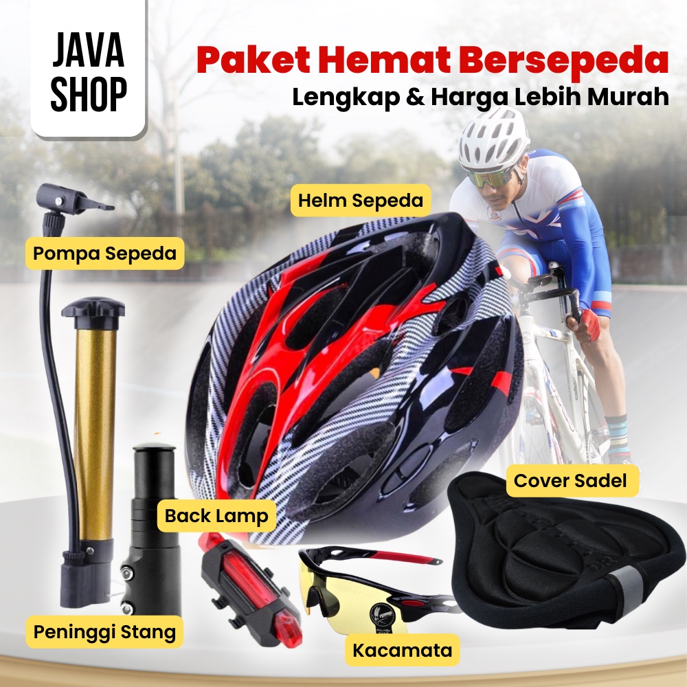 JAVASHOP Paket Hemat Perlengkapan Bersepeda Helm Sadel Kacamata