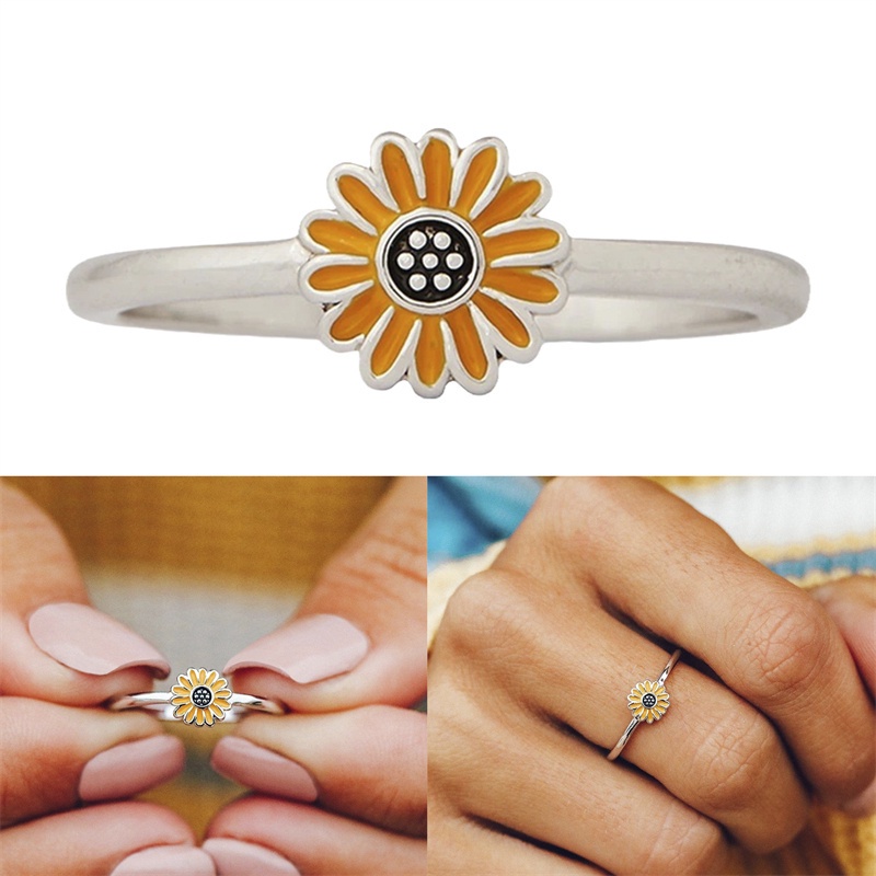Fancyqube Cincin Desain Tanaman Bunga Matahari Warna Emas Untuk Hadiah Ulang Tahun Wanita