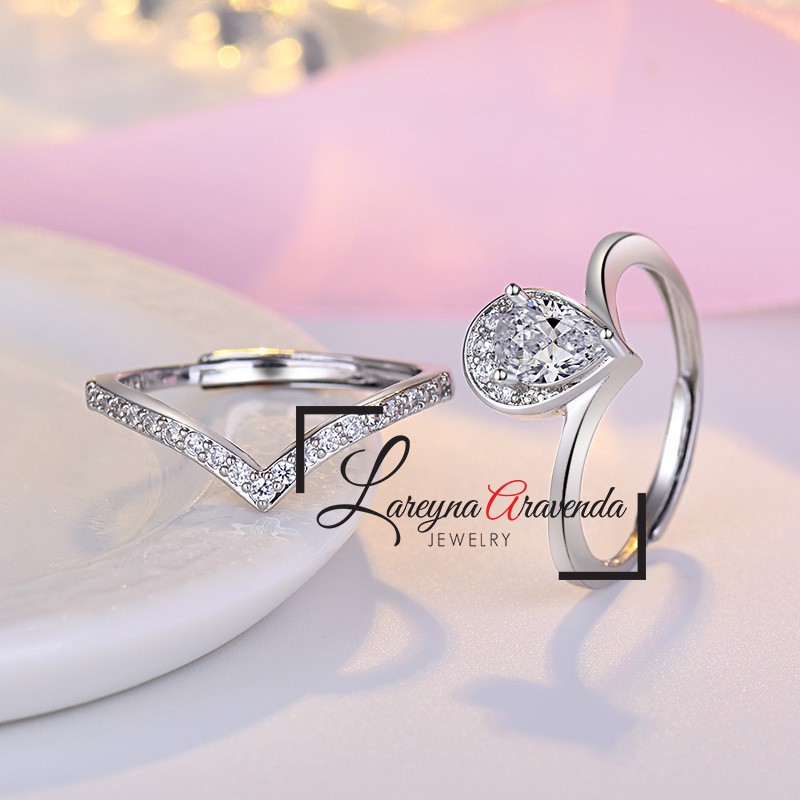 Cincin Silver S925 Wanita 2 in 1 Model Tetesan Diamond CC025