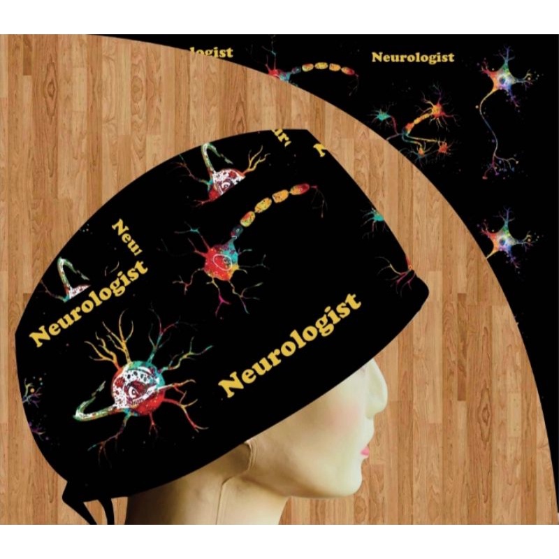 HEAD CAP NEUROLOGI /TOPI MEDIS / SCRUB HAT MOTIF NEUROLOGIST