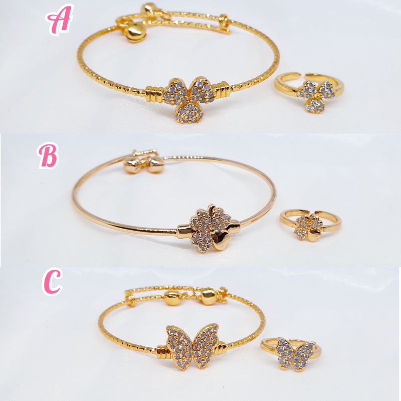 gelang anak set + cincin permata fleksibel