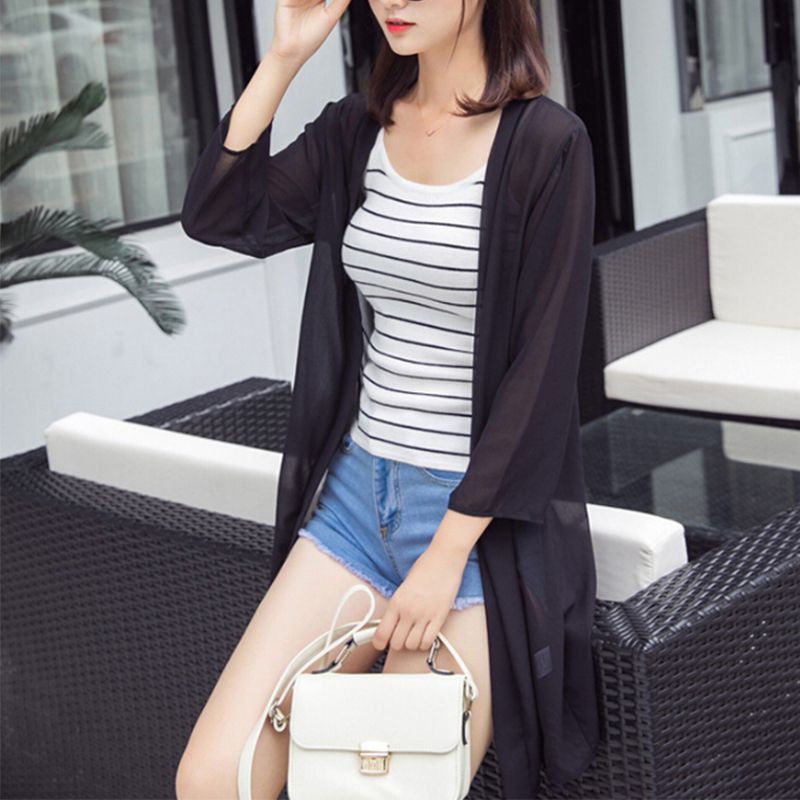 MODEL CARDIGAN KOREA TERBARU/ [Bayar Di Tempat]Cardigan Panjang Bahan Sifon Warna Polos untuk