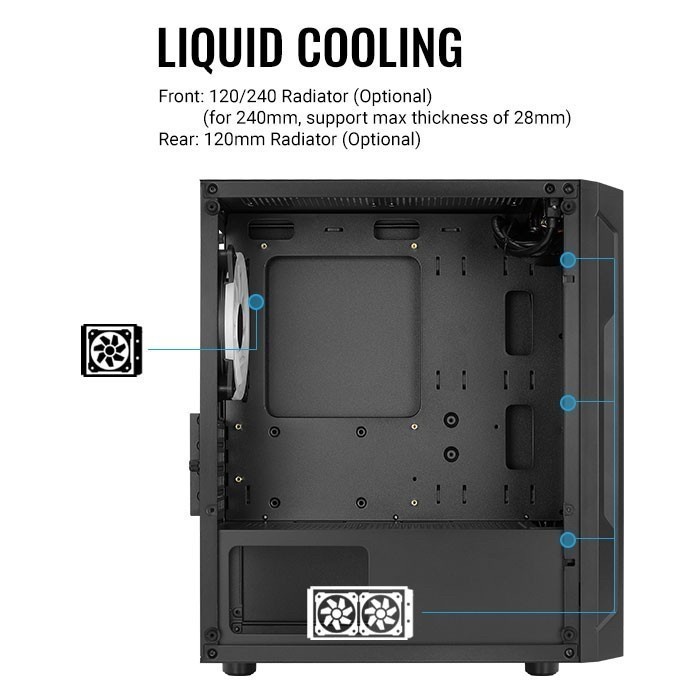 AEROCOOL TRINITY MINI V2 BLACK - mATX TEMPERED GLASS CASE