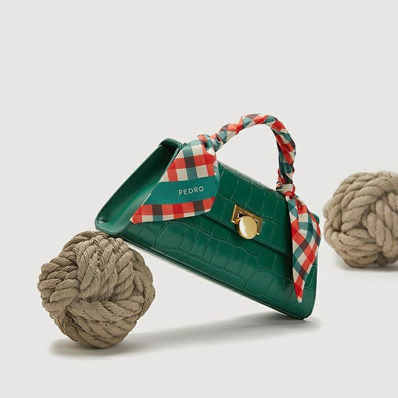 10.10 SALE | PDRO Croc-Effect Trapeze Top Handle Bag