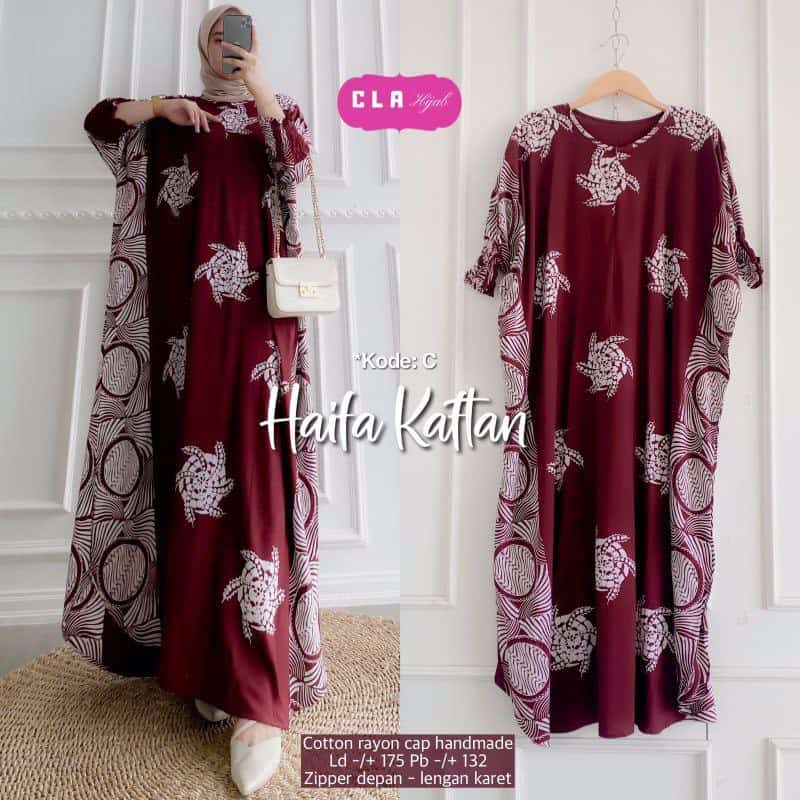 Gamis Kaftan Wanita Jumbo Batik Eksklusif Cap Encim Haita Kaftan Busui Resleting / Gamis Rayon Gamis Arabian