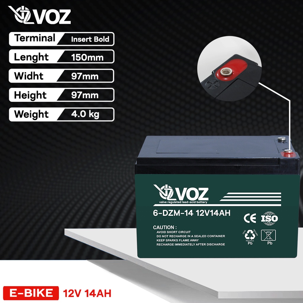 Jual Aki Sepeda Listrik 12V 14Ah - Voz Aki Kering E-Bike 12V 14Ah