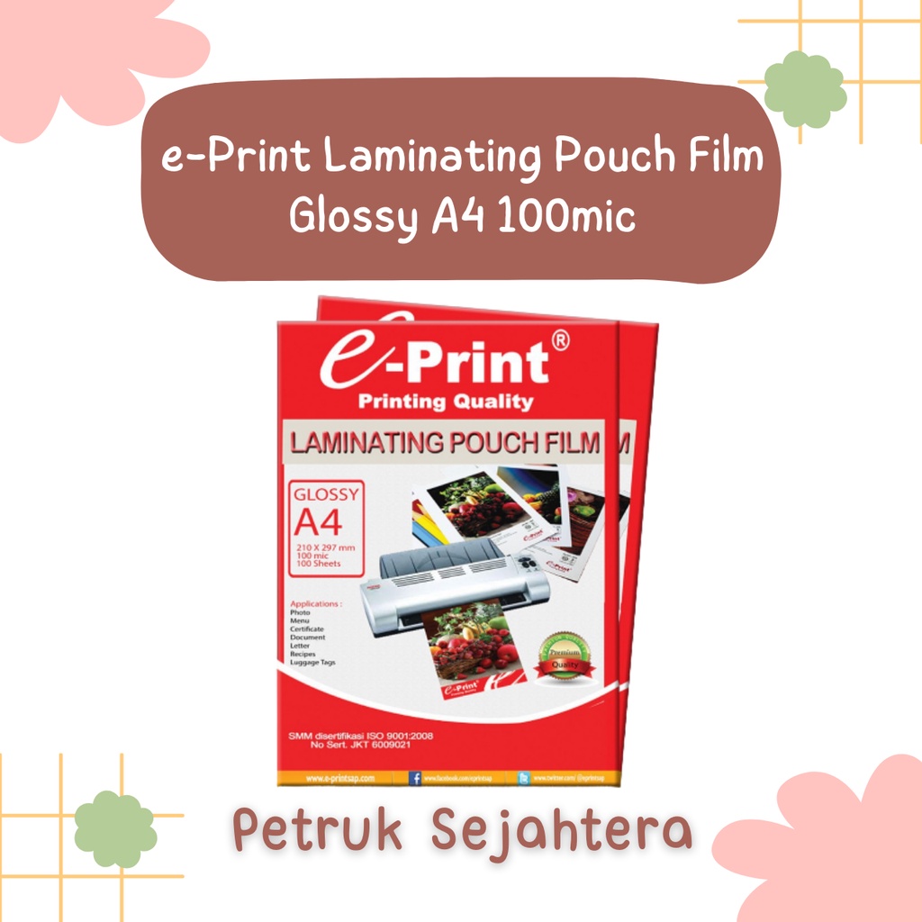 

[PAK] LAMINATING POUCH FILM GLOSSY EPRINT A4 LAMINASI (100 LEMBAR)*