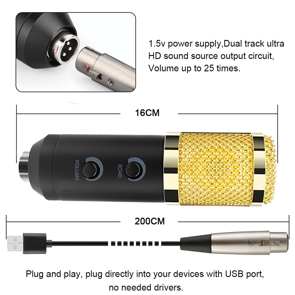 Professional Condenser Microphone Built-in Sound Card with Scissor Arm Stand NB-35 &amp; Pop Filter