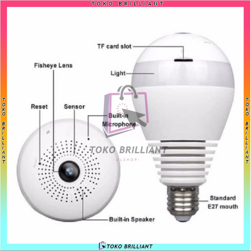 Cctv Ip V380 Lampu Bohlam VR Spy Cam Owlcam Wifi Hd 1080p Panoramic 360 Derajat Bentuk Lampu Bohlam - CCTV V16A