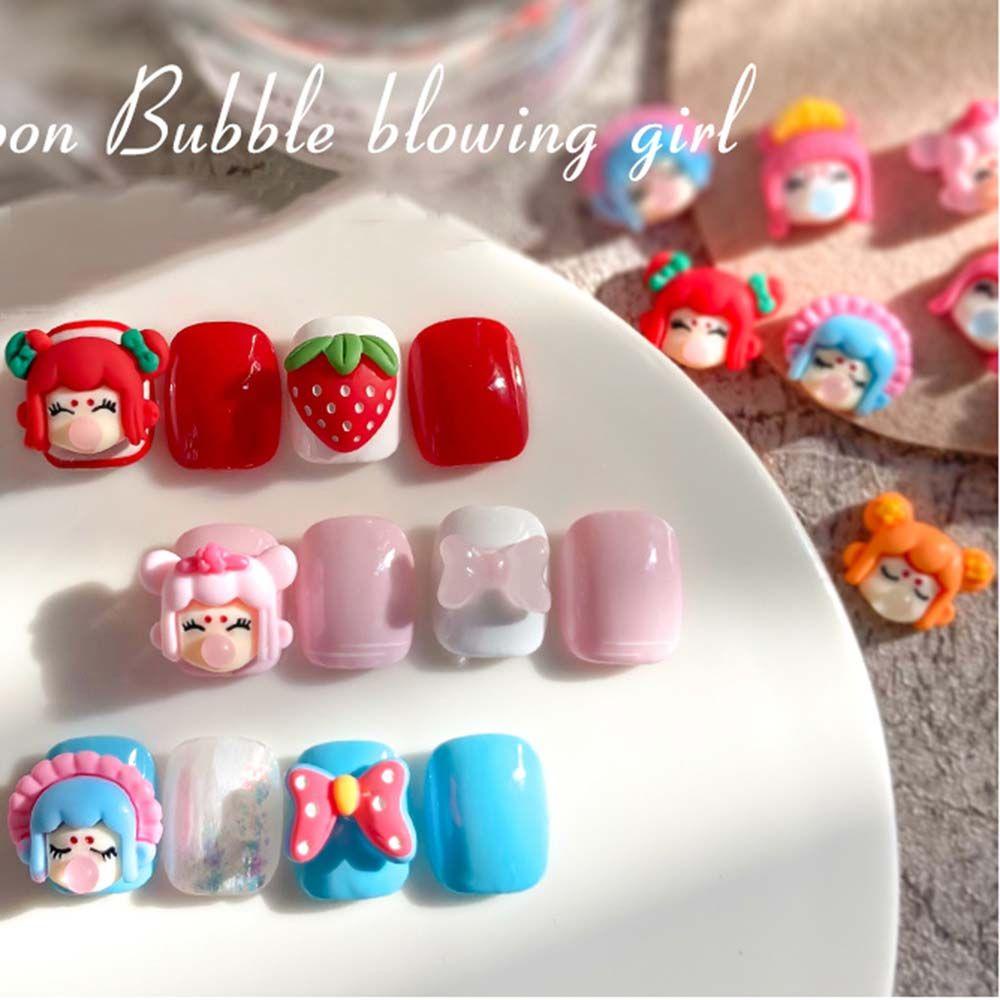 Mxbeauty Meniup Gelembung Gadis Kuku Perhiasan Gadis Jantung Pesona Indah Gadis Meniup Gelembung Gadis Kawaii Kartun DIY Kuku Aksesoris
