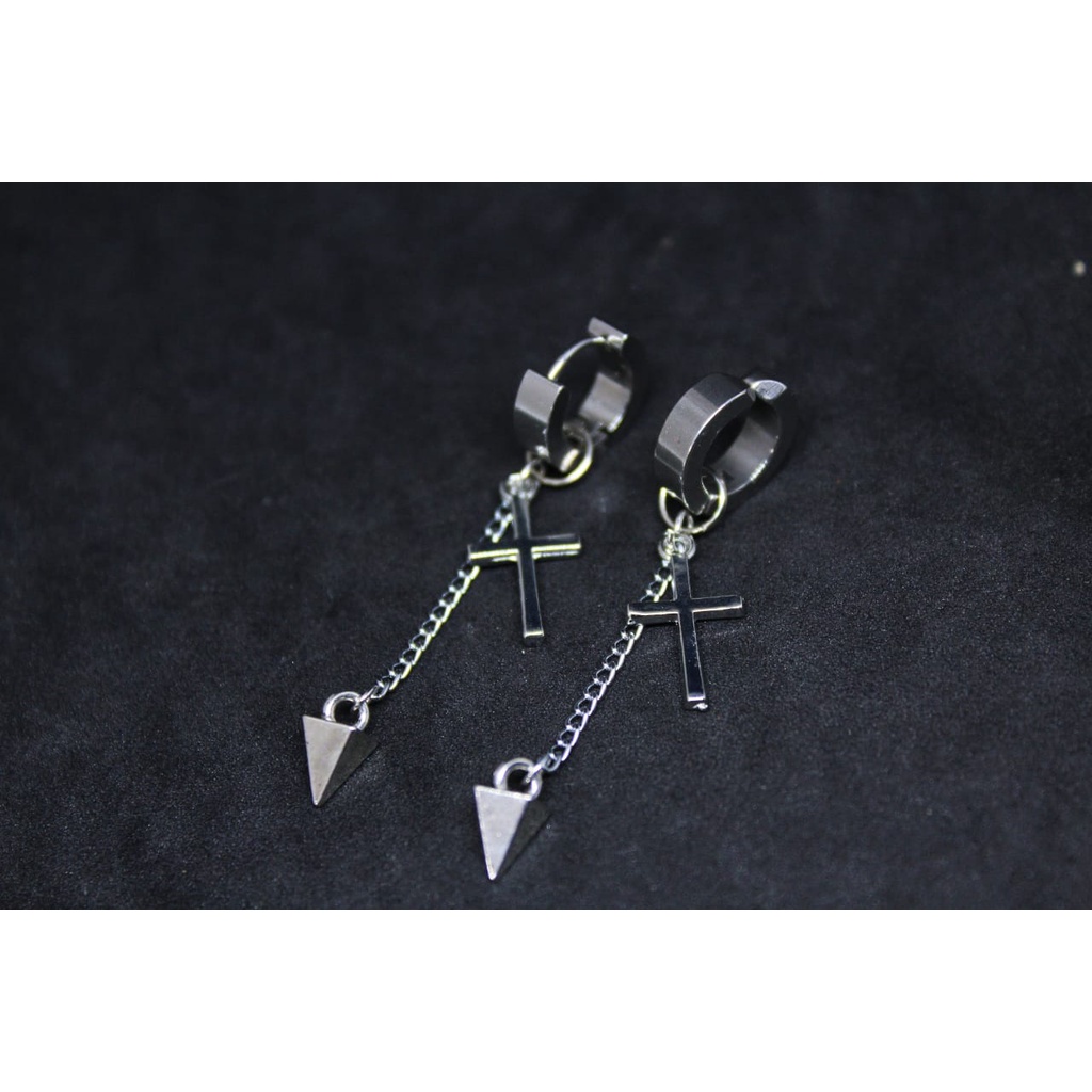 IP-CC anting tindik dan jepit koirea model salib rantai bandul/ anting korea model terbaru