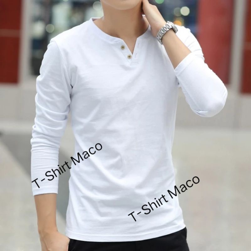 Kaos Terbaru Keren V-neck Linen Musim Gugur Lengan Panjang Kasual Pria Baru Kaos Pria Lebaran Kaos P