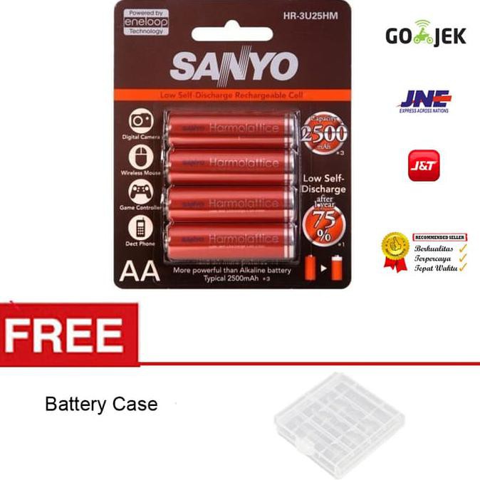 Premium Asuransi Sanyo Eneloop Harmolatice 2500Mah Aa Battery - Free Battery Case Murah
