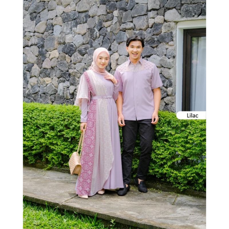 ready new couple zoya set by bbccollections warna lilac ,dress size xl , kemeja pendek size M