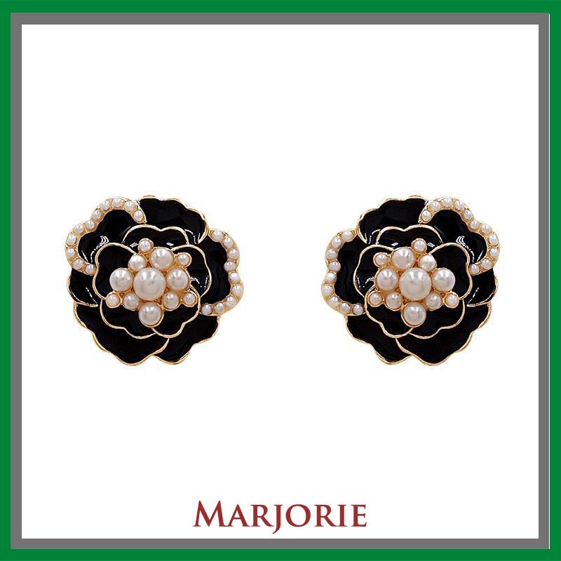 925 anting-anting mutiara Camellia Retro anting-anting bunga berlian-MJD