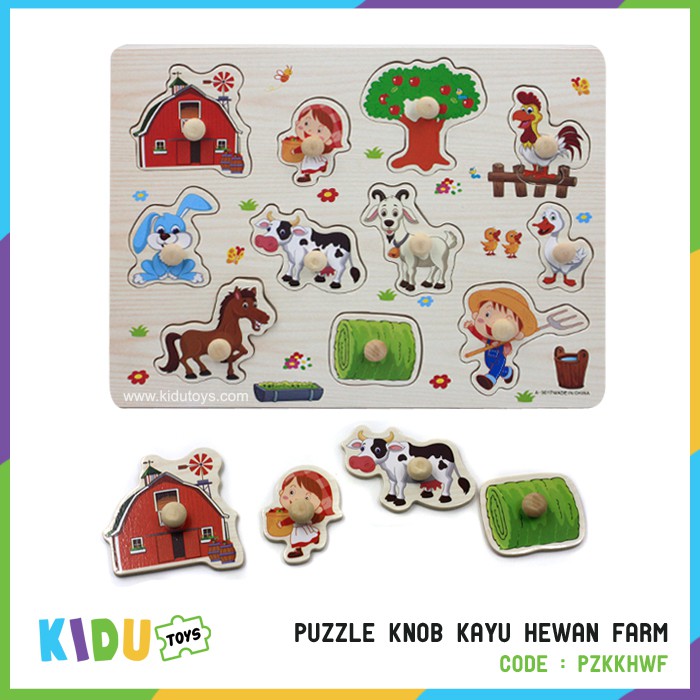 Mainan Anak Puzzle Knob Kayu Tema Hewan Kidu Toys