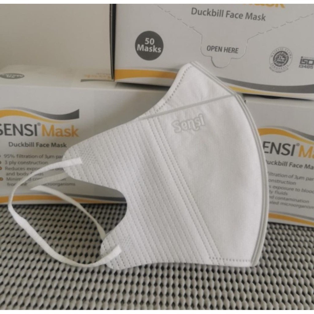 MASKER SENSI DUCKBILL 1 BOX ISI 50 PCS FACE MASK WARNA PUTIH EARLOOP