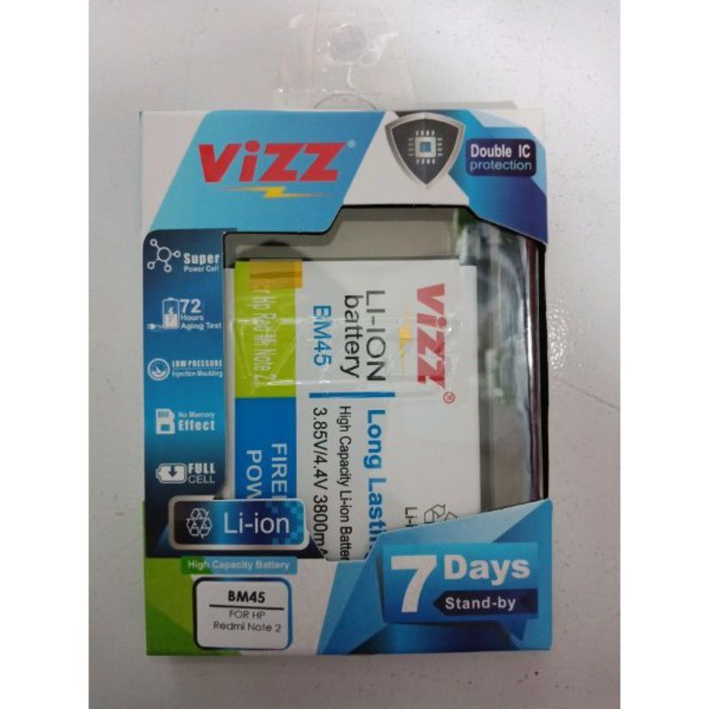 Battery Baterai Vizz Redmi Note 2 BM45 Original Double Power