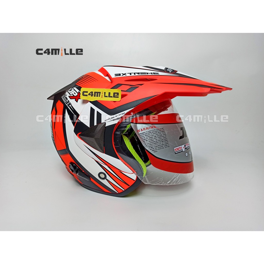 HELM JPX SUPERMOTO NMAX RED FLUO DOFF DOUBLE VISOR HALF FACE