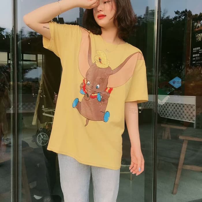 dumbo tshirt import/kaos dumbo/t-shirt wanita/kaos casual - Kuning