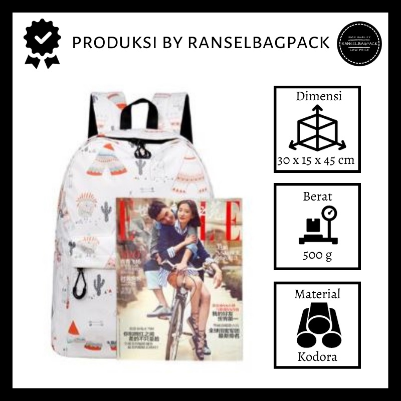 Tas Ransel Jumbo Backpack Punggung Model Remaja Fashion Print Corak Gaya Kekinian Terbaru Simple Klasik Elegan Korea Terkini Sekolah Travelling Perempuan Wanita Cewek
