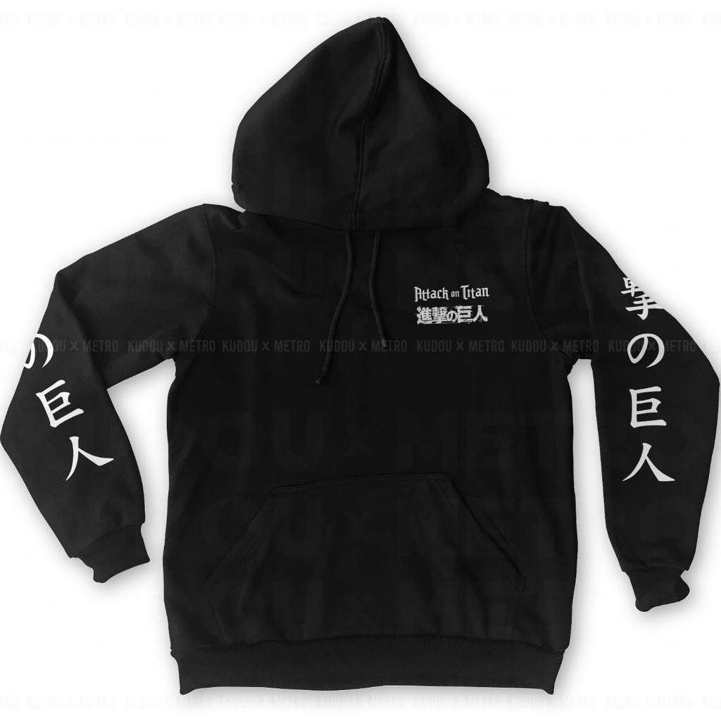 Hoodie SNK Logo Flower Black Anime Manga Attack On Titan Premium Unisex