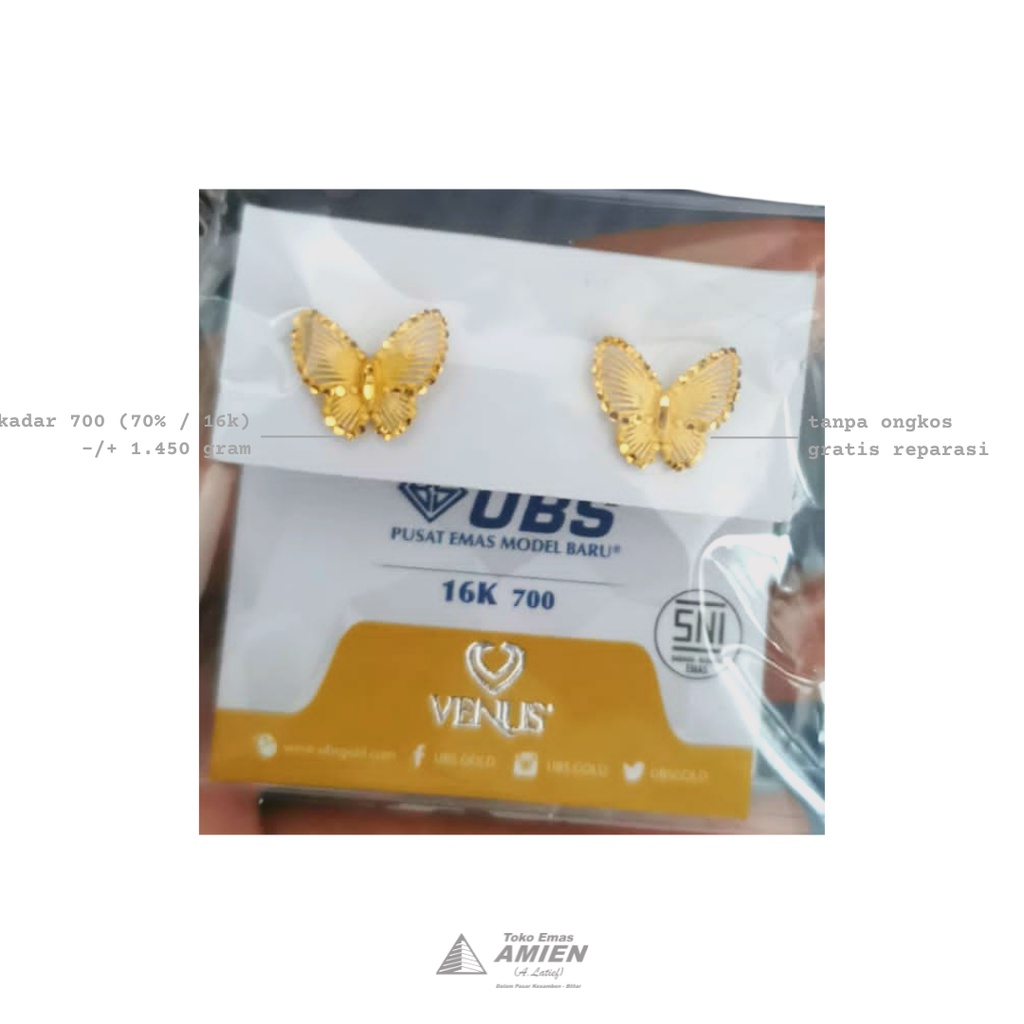 Toko Emas Amien Anting Emas Asli UBS Kadar 700 (70% / 16K) 1.450 Gram - Giwang Shinta Kupu