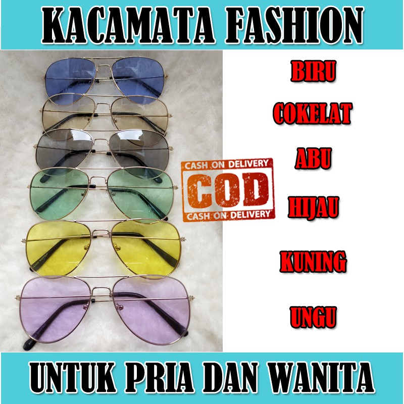 Kacamata Fashion Pria Wanita Model Aviator Lens Transparan multicolor Kaca mata Aviator Unisex