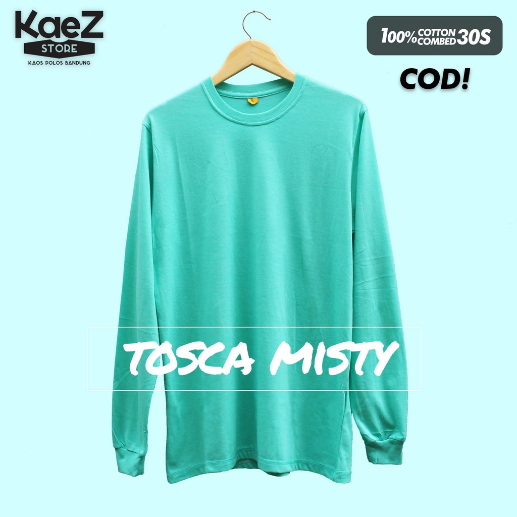 Baju Kaos Polos Lengan Panjang TOSCA MISTY Toska Muda Cewek Cowok COTTON COMBED 30S