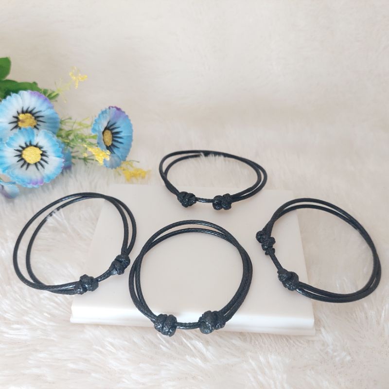 Gelang Tali Korea Prusik Halus 2mm Hitam Polos