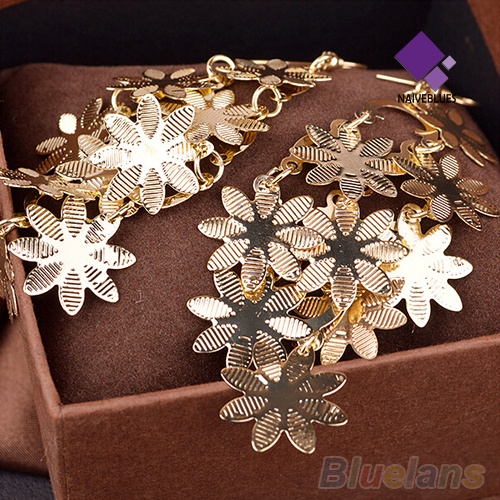 Anting Menjuntai Bentuk Snowflakes Multilayer Bahan Alloy Gaya Vintage Untuk Wanita