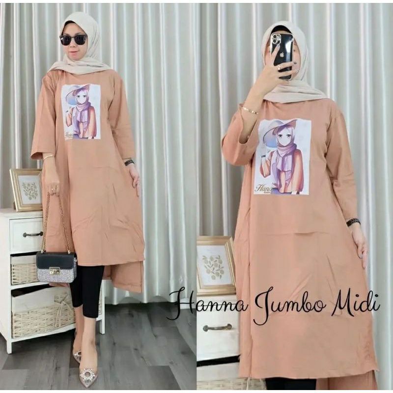 Hanna midi dress terbaru / tunik wanita terbaru / midi dress tunik