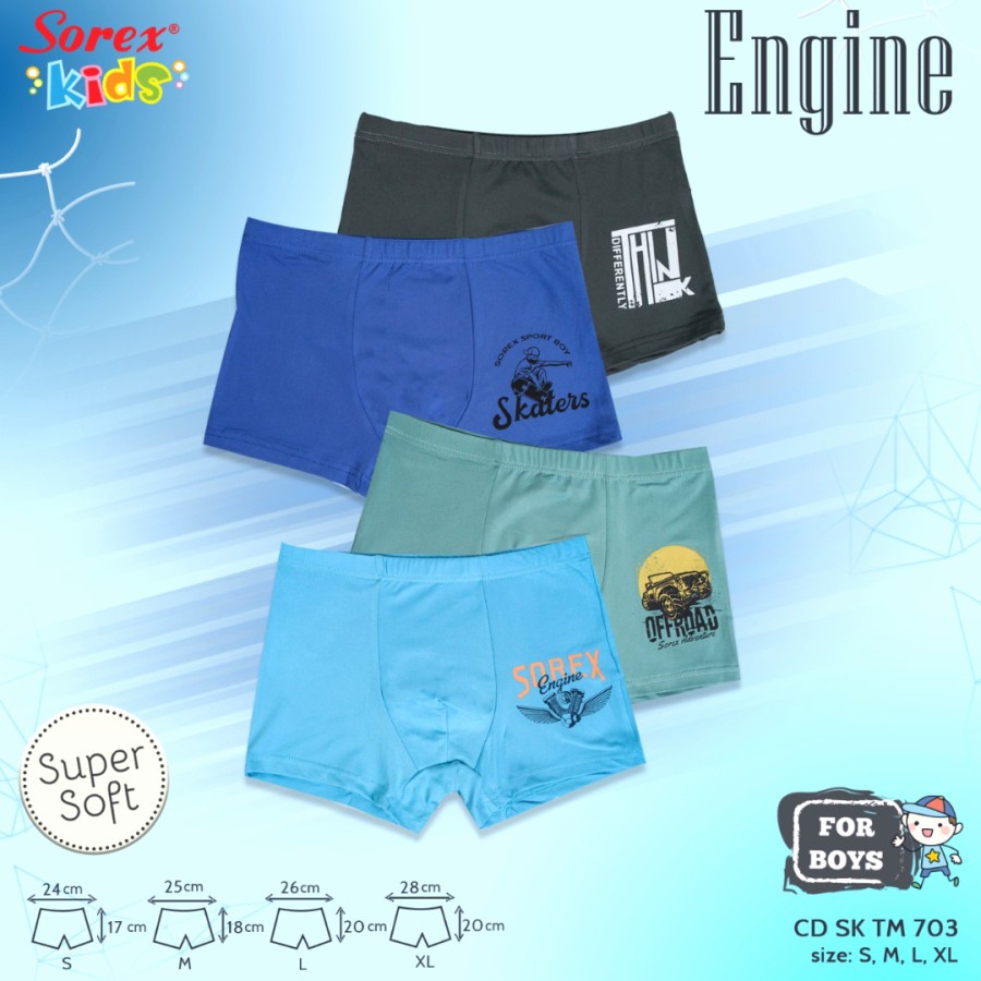 3 Pcs Sorex Kids Boxer Celana Dalam Anak Laki-laki CD Underwear Pakaian Dalam Berkualitas