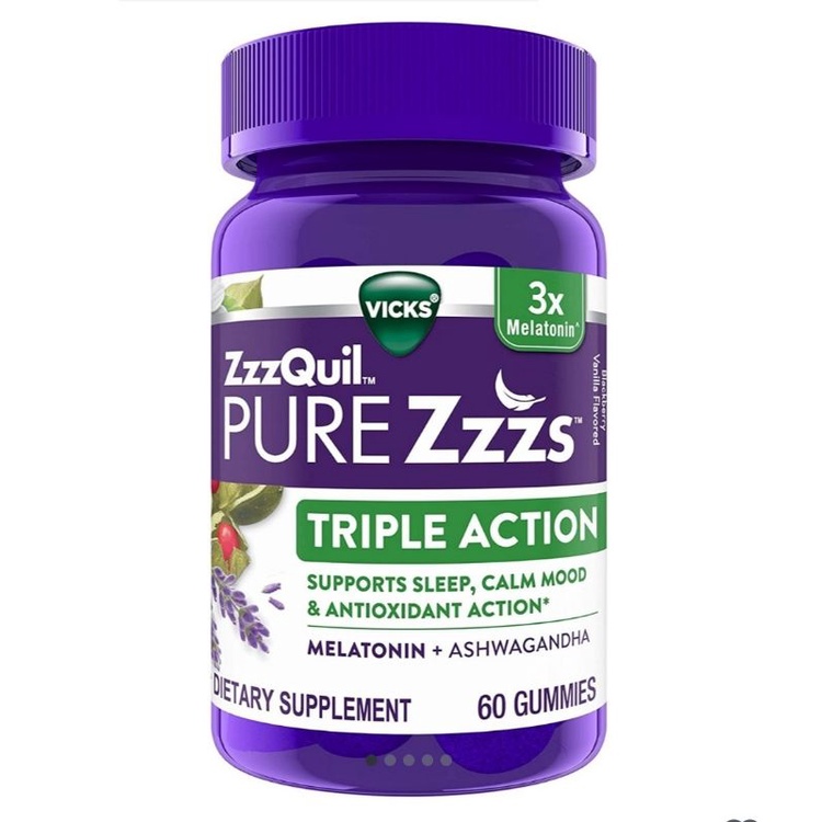 Vicks ZzzQuil Pure Zzzs Triple Action Melatonin + Ashwagandha 60 Gummies