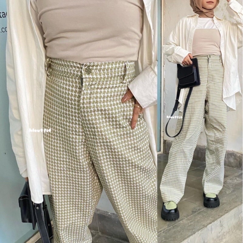 HOUNDSTOOTH GREEN PANTS (REALPICTH)