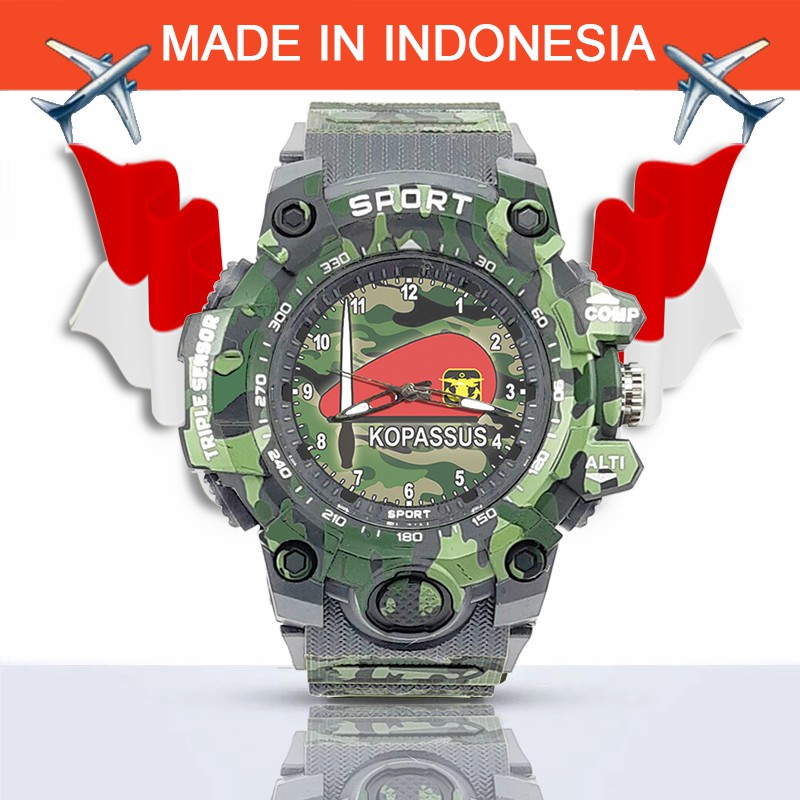 {Istimewa} Jam Tangan BARET MERAH KOPASUS (TNI) -Abu-Abu Army Water Resistant