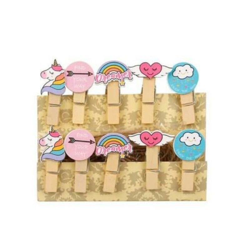 10in1 Unicorn Penjepit Klip Tumblr Coklat Jepit Kayu Wooden Clip