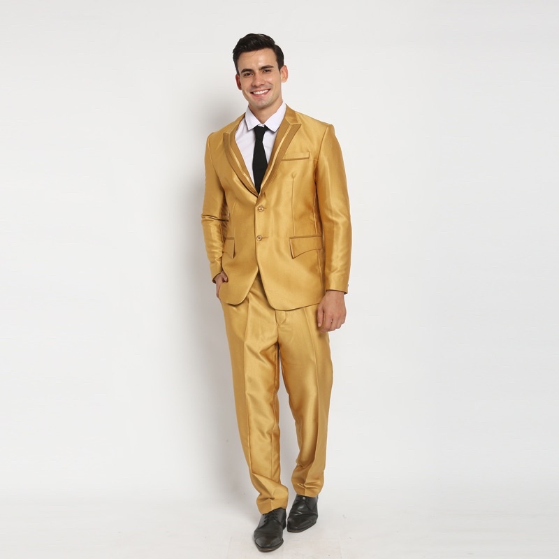 Jas Wedding semi WOOL Jas Pria Stelan Jas nikah dan Celana Blazer Jas Pengantin nikahan Jas Formal-Gold