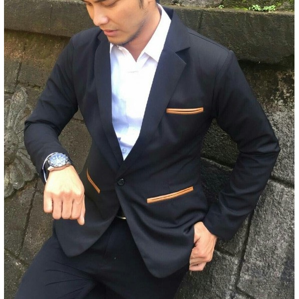 BLAZER BROWNLIST Jas Pria Cowok Hitam Black Keren Resmi Nikah Prewed Formal Casual