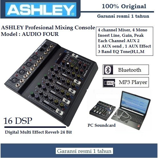Mixer Audio 4 channel Full Mono ASHLEY Audio four PC/Laptop Original