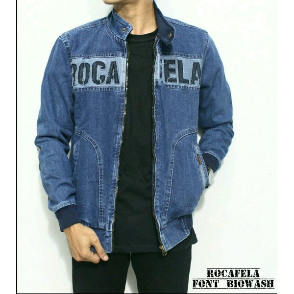 jaket jeans - jaket bomber - jaket bomber jeans rofela