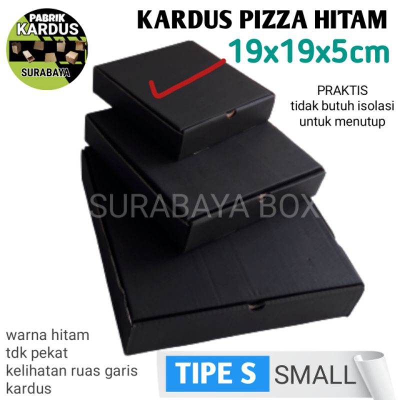 

KOTAK KARDUS BOX PIZZA S SMALL 19x19x5 cm HITAM PACKING BAJU HIJAB KAOS