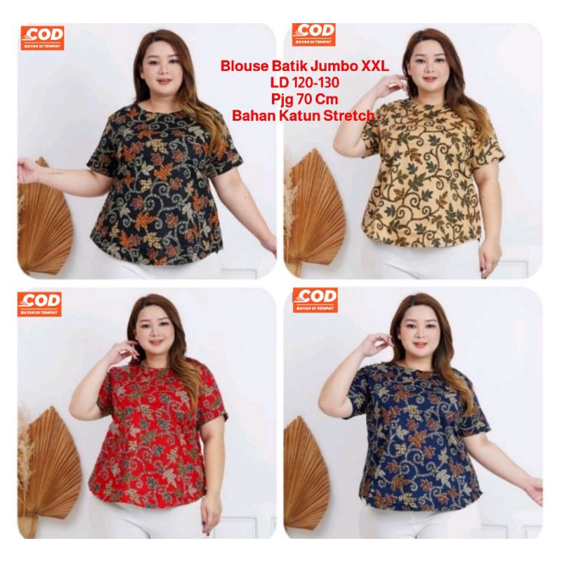 Baju Blouse Batik Jumbo XXL/Batik Atasan  Wanita Katun Stretch Big Size