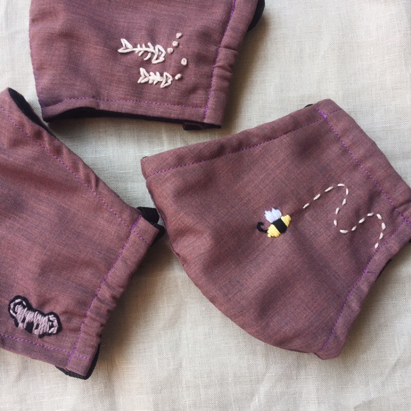 Masker Kain Katun Sulam (bordir) Handmade Purple 3 lapis