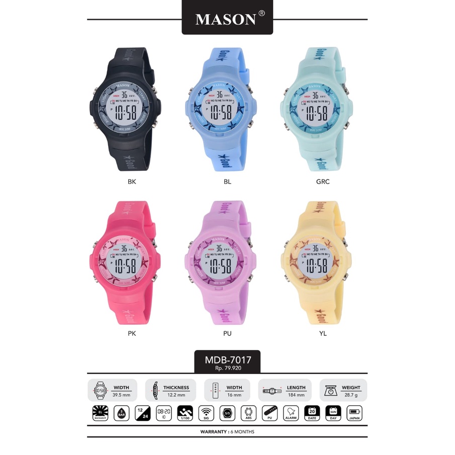 Jam Tangan Wanita Mason L5408G Digital Led 2 Model Tali Rubber Free Box Exclusive &amp; Baterai